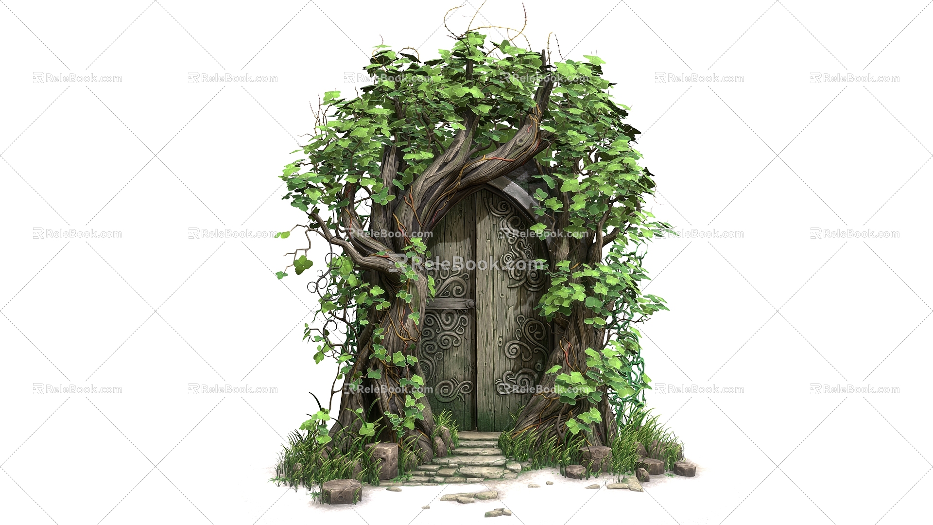 Forest Gate Gate Science Fiction Door Cartoon Door Leaves Cartoon Tree Door Castle Door 3d model