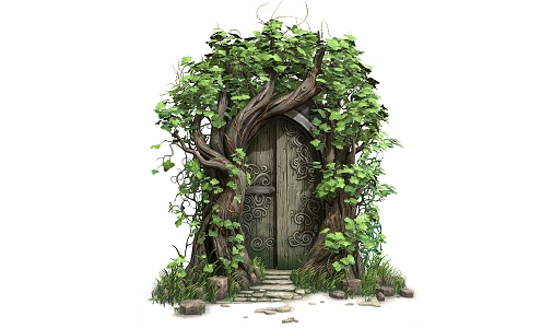 Forest Gate Science Fiction Door Cartoon Door Leaves Cartoon Tree Door Castle Door 3d model