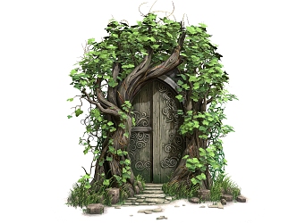 Forest Gate Science Fiction Door Cartoon Door Leaves Cartoon Tree Door Castle Door 3d model