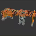 Orange Steel Frame Building Structure With Gray Concrete Foundations And Supports