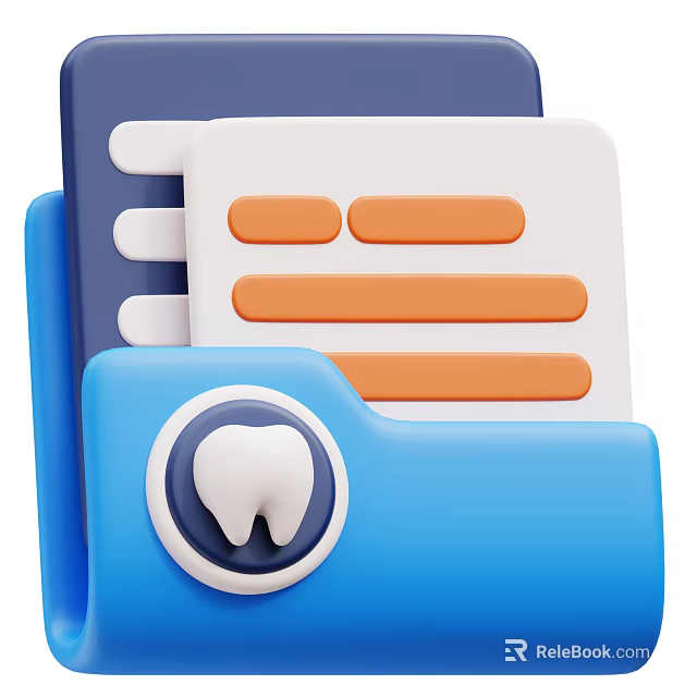 Practical Blue Office Folder With Tooth Icon And Organized Medical Papers 3d model 