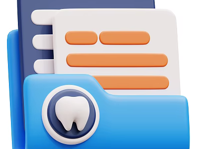 Practical Blue Office Folder With Tooth Icon And Organized Medical Papers 3d model