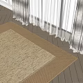 Square Woven Beige Rug in Sunlit Indoor Room with Curtains and Wooden Floor