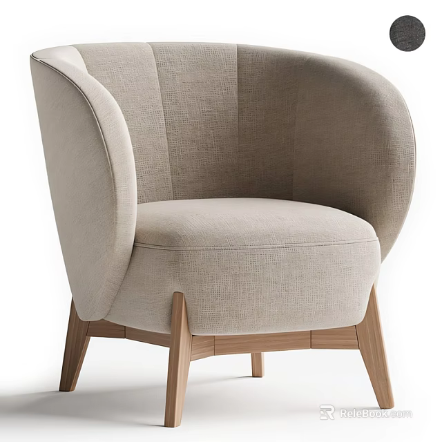 Modern Comfortable Accent Chair With Linen Fabric Curved Armrests And Wooden Legs 3d model 