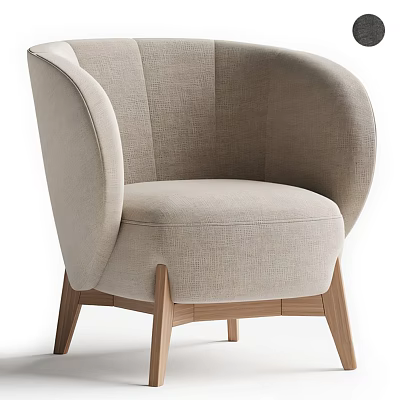 Modern Comfortable Accent Chair With Linen Fabric Curved Armrests And Wooden Legs 3d model