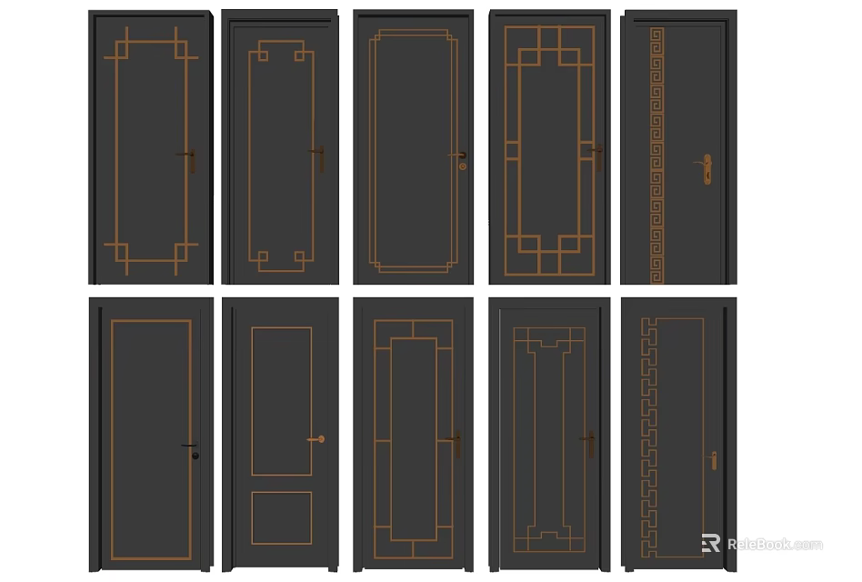 Modern Hinged Doors With Various Decorative Panel Designs And Patterns 3d model
