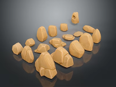 Wood Stone Collection Showcasing Various Shapes Sizes And Textured Light Brown Surfaces On Dark Background 3d model