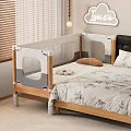 Children's Safety Bed with Wooden Rail White Gray Design Soft Mattress and Pillow