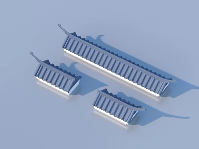 Three Metal Ribbed Components With Linear Structure On Light Surface 3d model