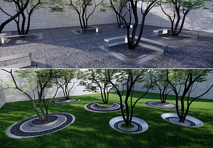 Modern Tree Pond Landscape Planting Pond 3d model