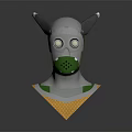 Futuristic Character Helmet With Horns Glowing Eyes And Silver Green Accents In