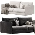 Comfortable Sectional Sofa In Living Room With Plush Pillows Knitted Blanket And Decorative Balls