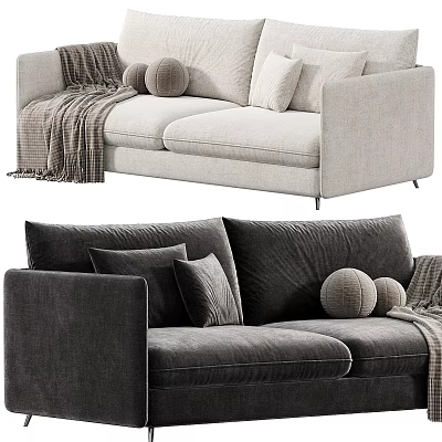 Comfortable Sectional Sofa In Living Room With Plush Pillows Knitted Blanket And Decorative Balls 3d model