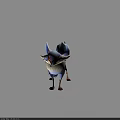 Technology Exhibition Hall Showcasing 3D Mythical Creature Model With Blue White Fur And Red Eyes