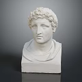 Classical White Marble Bust Statue With Curly Hair Head Shoulder Drapery And Square Base 3d model