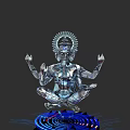 Metallic Deity Sculpture With Multiple Arms And Intricate Spiral Base Design