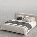 Modern Double Bed With White Headboard White Sheet Dark Blanket And Pillows