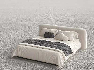 Modern Double Bed With White Headboard White Sheet Dark Blanket And Pillows 3d model