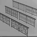Wrought Iron Railings With Ornate Scroll Designs And Various Decorative Patterns 3d model
