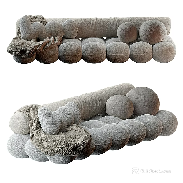 Comfortable Two Seater Sofa With Plush Gray Cushions And Cozy Decorative Pillows 3d model 