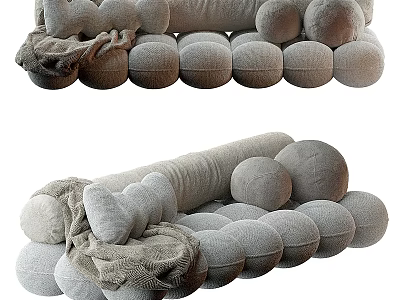 Comfortable Two Seater Sofa With Plush Gray Cushions And Cozy Decorative Pillows 3d model