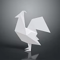 Simple White Origami Rooster Sculpture On Gray Background With Reflection 3d model