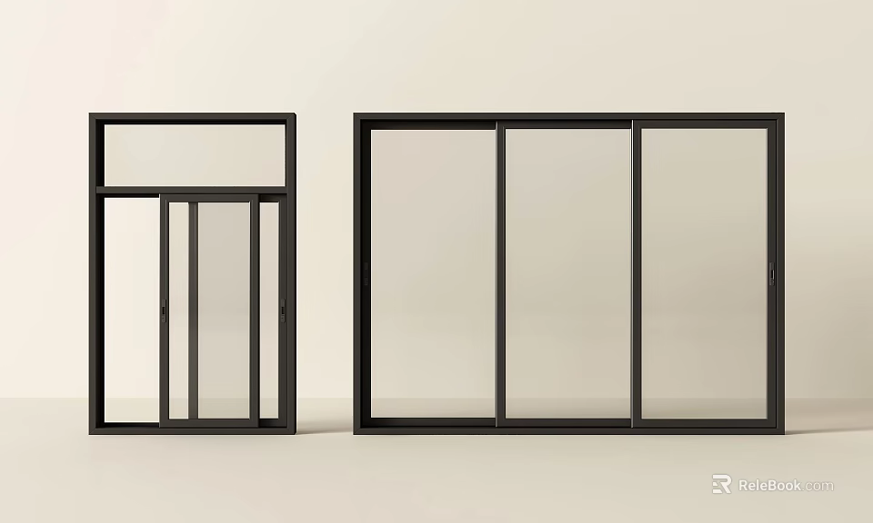 Modern Black Frame Sliding Windows And Combination Windows Design 3d model