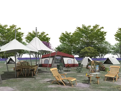 Modern camping tent camp tent outdoor picnic barbecue picnic camping net red camp RV camp 3d model