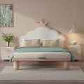 Cute Pink and White Kids Bed with Crown Headboard Nightstands Lamp and Plant Painting