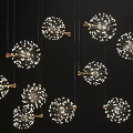 Dandelion Shaped Hanging Chandeliers In Modern Design With Golden Accents And White Light
