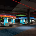 Cisco Connect Exhibition Hall With Curved Booths Blue Carpet And Display Counters