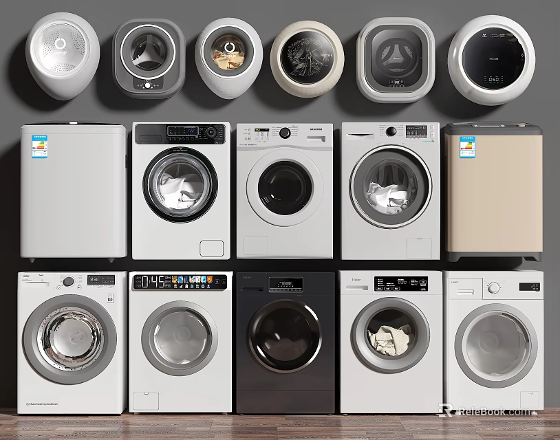 Modern Washing Machines With Various Designs And Different Color Options For Home Use 3d model 