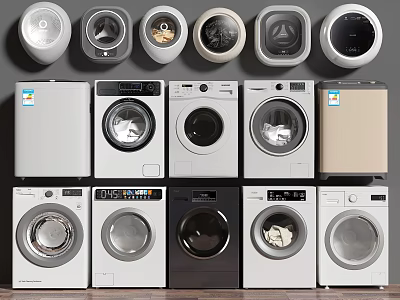 Modern Washing Machines With Various Designs And Different Color Options For Home Use 3d model