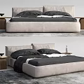 Modern Double Bed Design With Upholstered Headboard Wooden Nightstands And Gray Rug