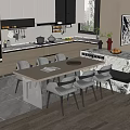 Modern Kitchen Interior With Dining Table Chairs Island Counter And Cabinets 3d model