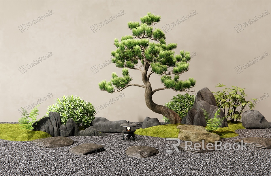 Japanese-style courtyard landscape sketch rockery stone landscape landscaping landscape stone micro-terrain Tinbu model