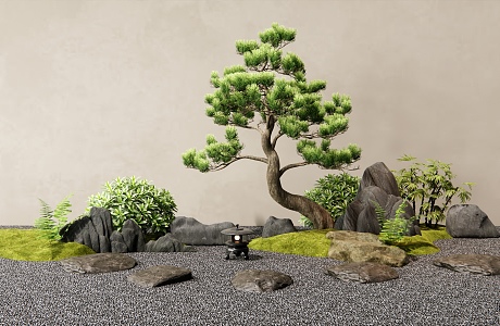 Japanese-style courtyard landscape sketch rockery stone landscape landscaping landscape stone micro-terrain Tinbu 3d model