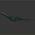 Green Dinosaur Figure With Red Spines Long Neck And Tail In Standing Pose On Gray Surface