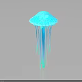 3D Model of Blue Jellyfish With Umbrella Shaped Body And Long Tentacles On Dark Background