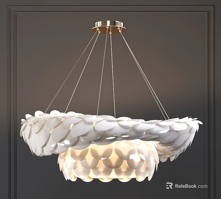 Elegant Modern White Petal Shaped Chandelier With Golden Chains For Interior Decoration 3d model 