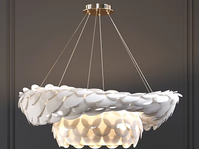 Elegant Modern White Petal Shaped Chandelier With Golden Chains For Interior Decoration 3d model