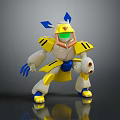 3D Mechanical Creature Character With Yellow White Body Blue Ears And Green Eyes