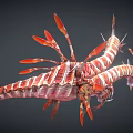 Two Mythical Red White Striped Creatures With Dragon Like Bodies And Red Feathered Wings