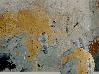 Textured Multicolored Wall With Peeling Yellow Gray Blue Tones And Sphere Component 3d model