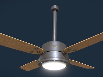 Modern Ceiling Air Conditioner Fan With Wooden Blades And Built In Light 3d model