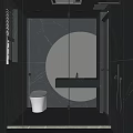 Modern Bathroom Interior With Gray Marble Tiles Circular Illuminated Mirror And Glass Shower
