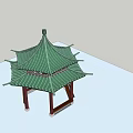 Traditional Chinese Pavilion With Green Roof Multi Layered Eaves Red Pillars And Carved Structure