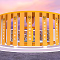 Elegant Book Art Library Building With Illuminated Bookshelves Sunset Sky And Person Walking