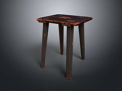 Dark Brown Wooden Stool With Square Top And Four Straight Rustic Design Legs 3d model