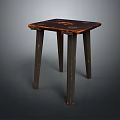 Dark Brown Wooden Stool With Square Top And Four Straight Rustic Design Legs